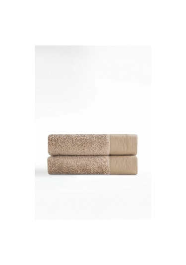 Ecocotton Pure Cotton Bej Bez Bordürlü %100 Organik Pamuk 2'li El Havlusu Seti - 30 50 Cm Bej