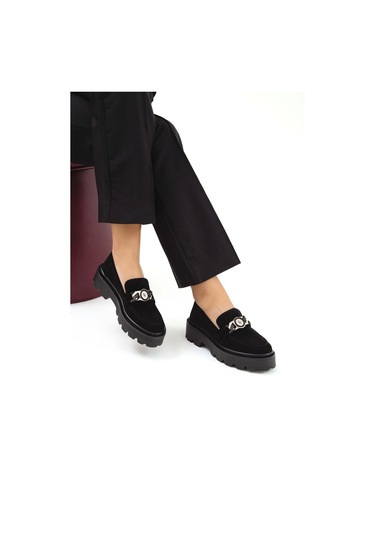 Tamer Tanca Kadın Vegan Siyah Süet Loafer Ayakkabı 817 0890 Bn Ayk Sk22/23 Sıyah Suet Siyah