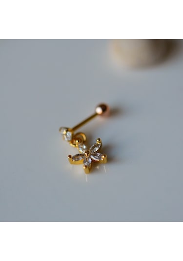Heppii Cerrahi Çelik Çiçek Sallantılı Piercing Helix Kıkırdak Gold Renk Altın
