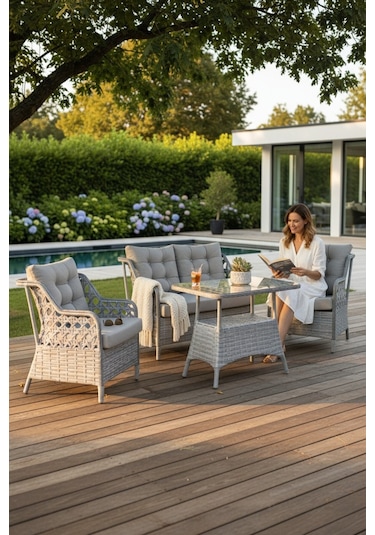 Sun Patio Sahara Gümüş Gri 2+1+1 Balkon & Bahçe Takımı
