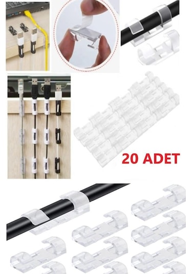 20li Şeffaf Kablo Sabitleyici Düzenleyici Klips Kablo Tutucu