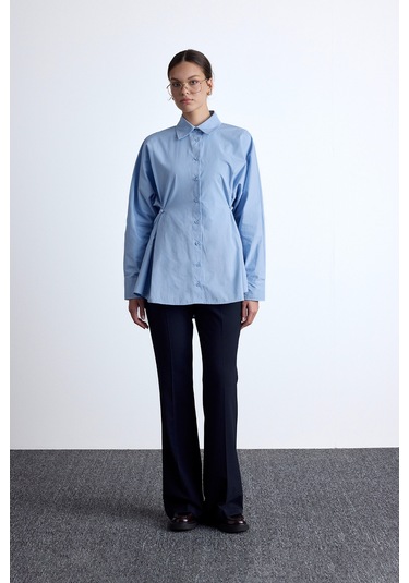 Bel Ayarlamalı Gömlek Mavi Mavi