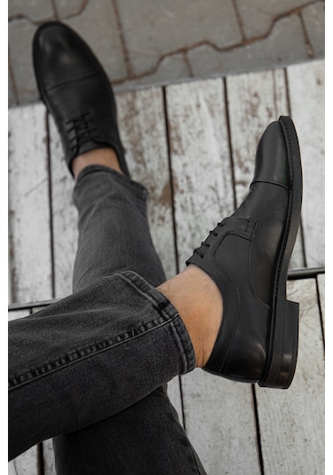 D00226 Günlük Ortopedik Hakiki Deri Erkek Klasik Ayakkabı Siyah