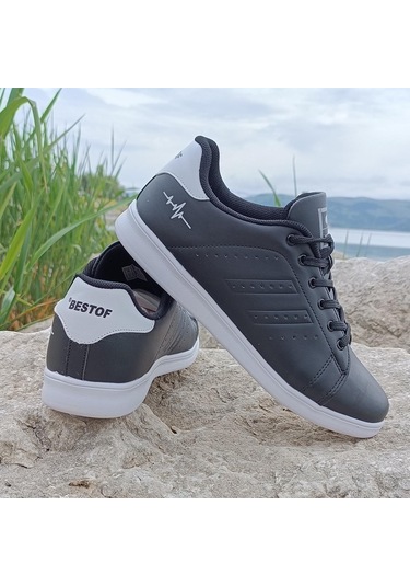 Bestof 041 Siyah-beyaz Sneaker Düz Taban Spor Ayakkabı 001