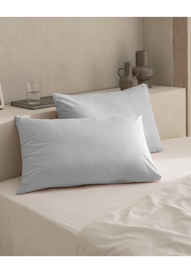 Madame Coco Manon %100 Pamuk Ranforce Düz 2'li Yastık Kılıfı Seti - Gri Gri