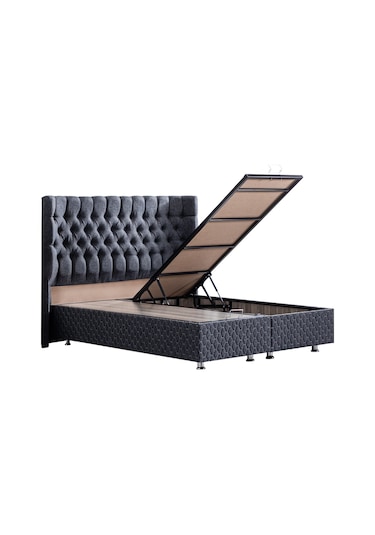Setaymobilya Baza, Platinium Antrasit Mdf Baza +Başlık + Real Pedli Yatak