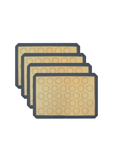 Yaozixa 4 Adet Gri Silikon Fırın Matı - Makaron Ve Kurabiye İçin Anti Yapışkan, Isı Dayanıklı, Yeniden Kullanılabilir, 42x29cm Gri