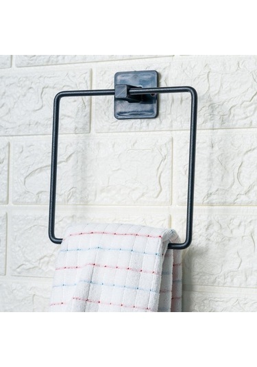 Ollevra Kendiliğinden Yapışkanlı Siyah Paslanmaz Metal Kare Havluluk Siyah