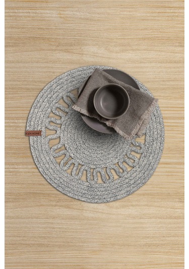 Koza Home Cesta Amerikan Servis El Yapımı Pamuklu Gri Jüt Örme Dekoratif Su Gri