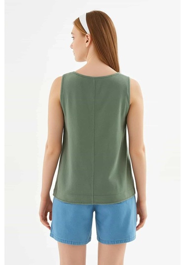 Fashion Friends Rahat Kalıp V Yaka Basic Bluz Bayan Bluz 26y0530k1 Haki