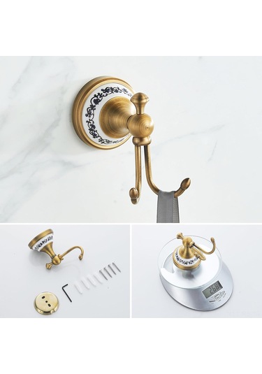 Reedark Duvar Tipi Porselen Desenli Antik Bakır Banyo Havluluk Kanca, Rust-önleyici Duvar Takımı Aksesuarı Beyaz - Mavi