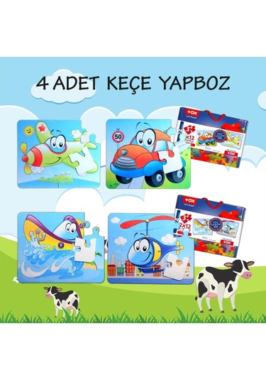 4 Set 48 Parça Tox Uçak. Araba. Tekne Ve Helikopter 3+ Keçe Yap