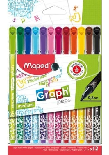 Maped 749652 Graph Peps Desenli 0.8 Keçe Uçlu Kalem 12 Renk