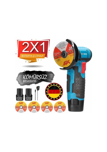 Böhrer V128 5AH Çift Batarya Akülü Açılı Avuç Taşlama Makinesi