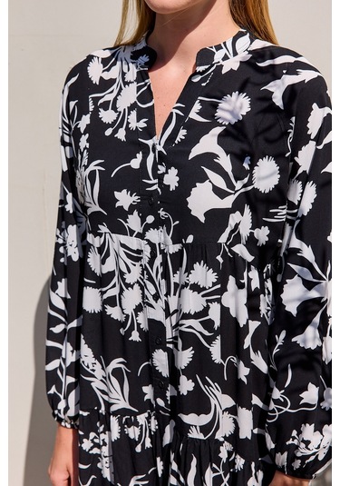 Bigdart Kadın Siyah Beyaz Viskon Tesettür Elbise 2423 001