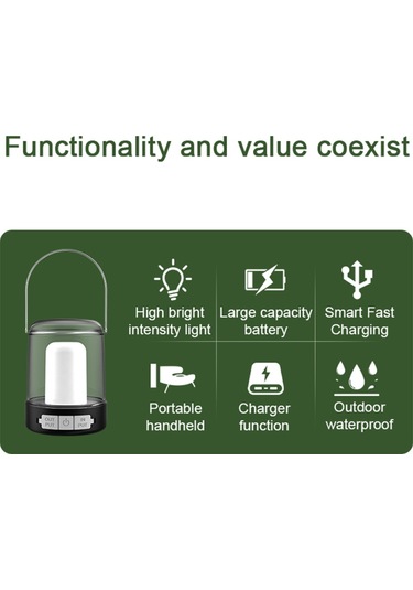 Skycıty Led Kamp Işığı - Usb Şarjlı Su Geçirmez Taşınabilir Çadır Lambası 3 Modlu Güç Bankası Siyah