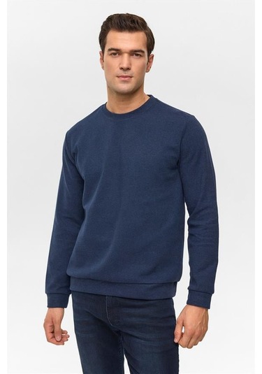 Lacivert Regular Düz Bisiklet Yaka Sweatshirt Lacivert