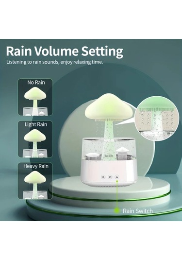 Motion003 7 Renk Degisen Led Gece Isikli Uzaktan Kumanda Beyaz Gurlutu Yagmur Nemlendirici Aromaterapi Makinesi