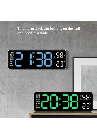 Beyaz & Kırmızı 9 İnç Büyük Dijital Duvar Saati Sıcaklık Nem Hafta Otomatik Kısılabilir Masa Saati 12/24h Elektronik Led Çalar Saat Fonksiyonu Beyaz - Kırmızı