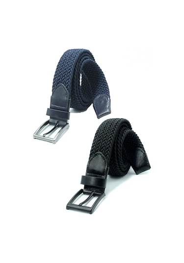 2 Adet Örgü Lastik Kemer 3,5cm - Şort Kemeri - Kot Kemeri - Kanvas Pantolon Kemeri -siyah Yeşil Siyahlacivert