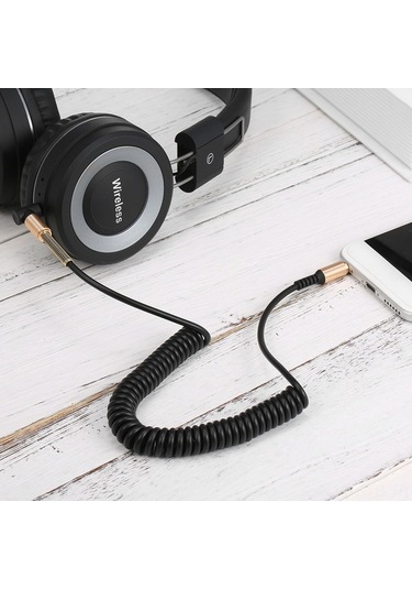 Sandwich Siyah 3.5mm Erimekli Hoparlör Kablosu, 1.7m Uzatılabilir Yaylı Tel, Ses Aktarımı İçin Cinsiyet-cinsiyet Arayüzü