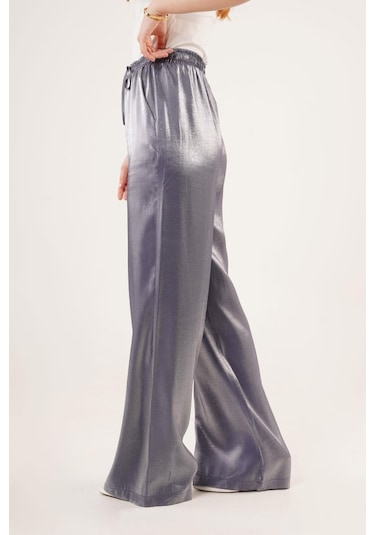 Munn Collection Parlak Görünümlü Cepli Mor Bol Paça Pantolon Mor