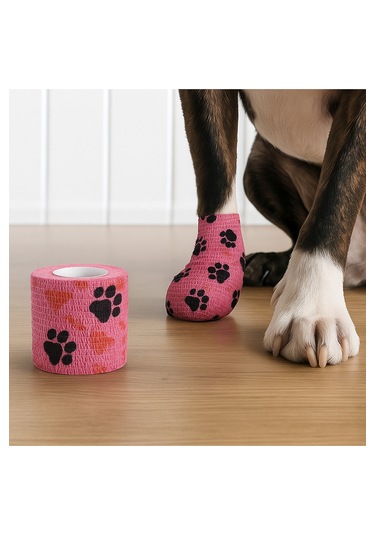 Pati Bandajı Ayakkabı Köpek Ve Kedi İçin Tüy Dostu Su Geçirmez Kendinden Yapışan Bandaj Pembe