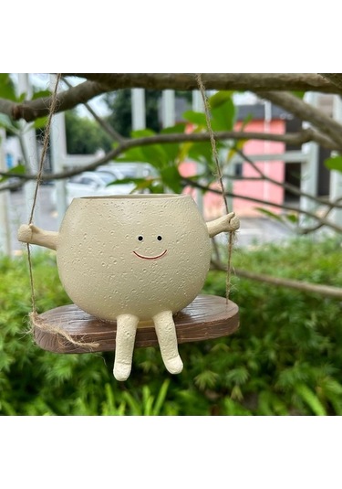 Novahub Sevimli Gülümseyen Salıncak Saksı - Dekoratif Pencere Pervazı Ve Bahçe Süsü