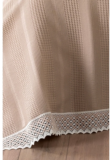 Tek Kişilik İki Renkli Kopanaki Dantelli Petek Pike - Waffle Dokuma -160x230 Cm-kapuçino Cappuccıno Cappuccino