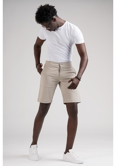 Beli Yarım Lastikli Paraşüt Kumaş Likralı Astarsız Cepli Slimfit Şort 001