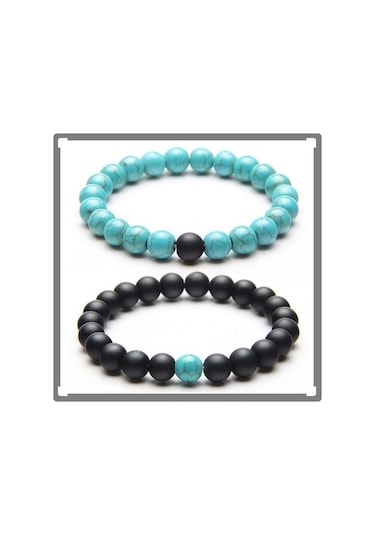 Tesbih Sakarya 2'Li Kombin Turkuaz Firuze Oniks Doğaltaş Bileklik Çok Renkli