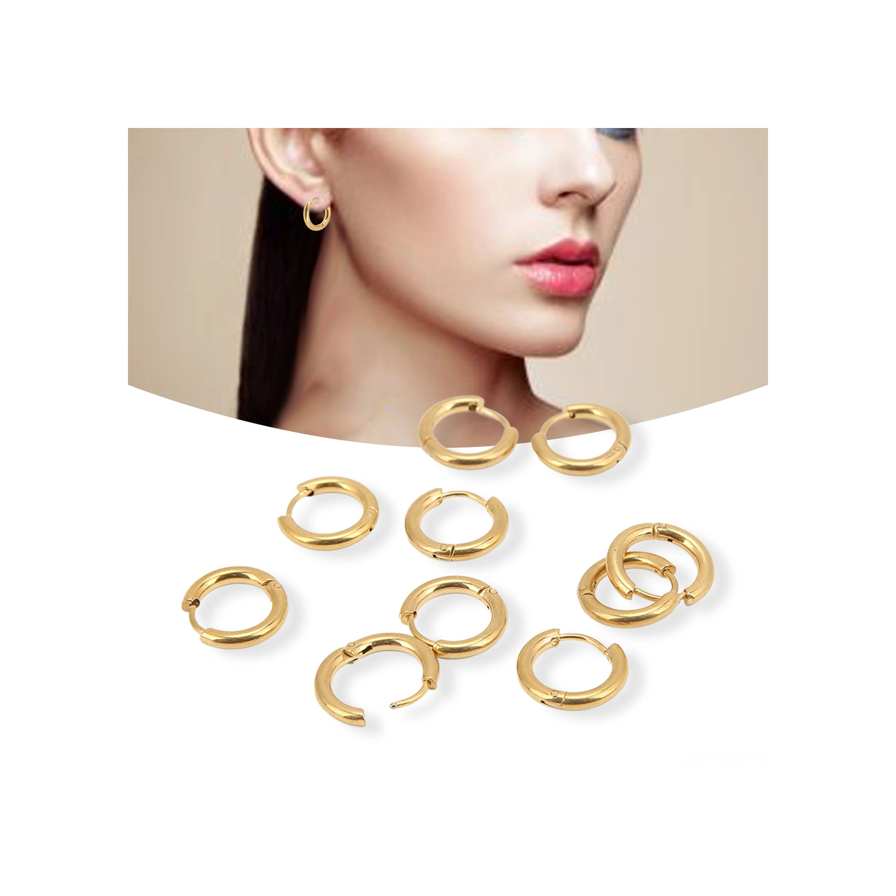 Wezone Stainless Steel Gold Hoop Earrings, 10 Pcs/pack, 2.5x10mm, Dıy Jewelry Making, Durable, No Fading, Daily & Special Occasions Diğer