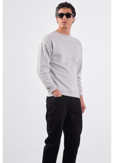 Dufy Açık Gri Bisiklet Yaka Regular Fit Erkek Sweatshirt Gri