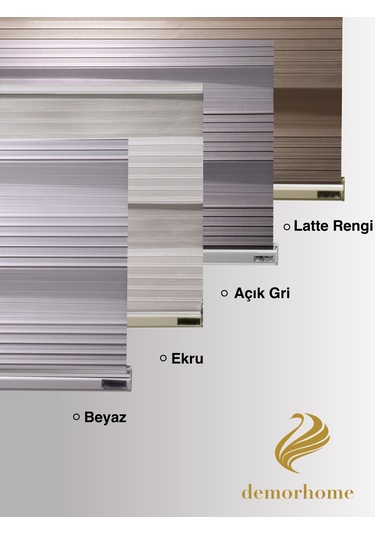 Br Demor Home Geniş Pliseli Latte Rengi Zebra Stor Güneşlik Perde Metal Kasa Latte Rengi