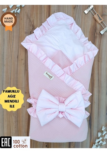 Pike Bebek Battaniyesi Kundağı %100 Pamuklu Çıkarılabilen İç Elyaf Yenidoğan Hastane Çıkışı Pembe