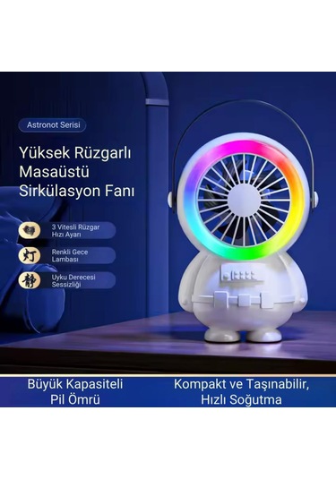 Polham 3 Kademeli Gece Lambalı 1500mah Şarjlı Taşınabilir Serinletici Vantilatör Fan, Ultra Sessiz