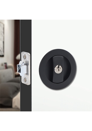 Nayomiglow Sürgülü Cep Kapı Kilidi Siyah Gizlilik Yuvarlak Cep Kapı Donanımı Siyah Çağdaş Cep Kapı Kilidi Anahtarlı