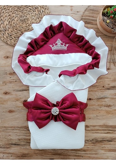 S.kahve Kız Erkek Bebek Battaniyesi Kundağı %100 Pamuklu Doğal Organik Uyku Hastane Çıkısı Yenidoğan Bordo