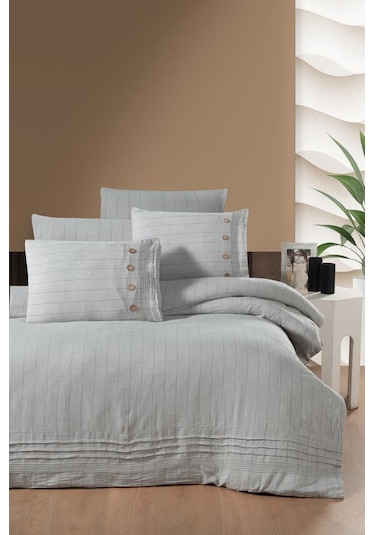 Linen Çift Kişilik Nevresim Takımı Gri Gri