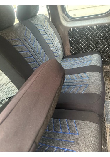 Argalı Fiat Doblo 2000-2022 Araca Oto Koltuk Kılıf Üniversal Keten Ve Suni Deri Cepli Oto Koltuk Kılıf Mavi