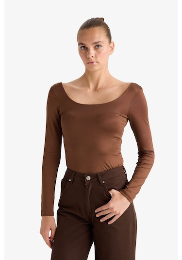 Defacto Kare Yaka Uzun Kollu Çıtçıtlı Body G1403ax25aubn321 Kahve