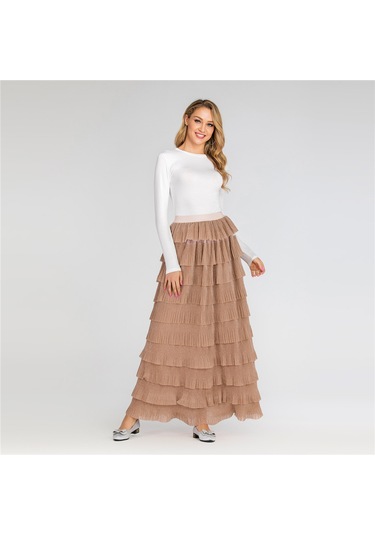 Kadınlar İçin Şık Parlak Pasta Eteği Haki