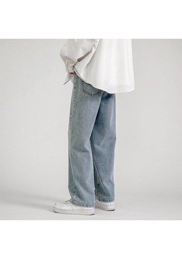 Erkekler İçin Amerikan Tarzı Bol, Çok Yönlü, Yere Kadar Uzanan Kot Pantolon Siyah