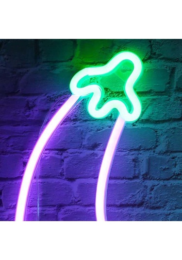 Suntek Led Patlıcan Neon Burcu Duvar Lambası Gece Dekorasyon Beyaz Çok Renkli