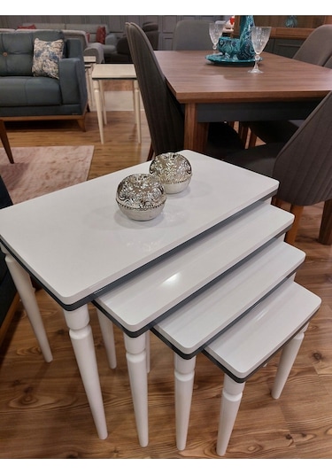 Akset 4lü Lüx Zigon Sehpa Beyaz Antrasit