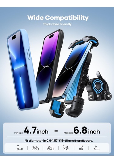 Lamicall Motosiklet Ve Bisiklet Telefon Tutucu 360 Derece Döndürülebilir Bm02blue Siyah - Mavi