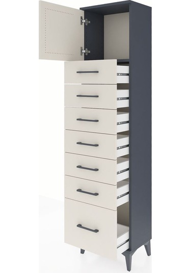 Arges Dolap Tek Raflı 7 Çekmeceli Tek Kapaklı 44x30x182 Antra... Antrasit