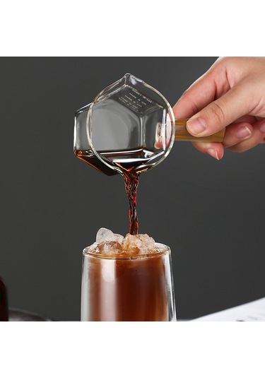 Ahşap Saplı Espresso Ölçü Kabı, Ölçekli Cam Ölçü Kabı, V Şeklinde Ağızlı Espresso Shot Bardağı, Şeffaf Camdan Espresso Aksesuarları