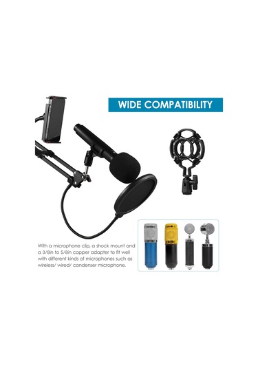 Samdoo Siyah Çok Amaçlı Masaüstü Mikrofon Stant Seti - Katlanabilir, Ayarlanabilir, Mikrofon Tutucu, Anti-pop Filtresi Ve Telefon Tutucu Dahil