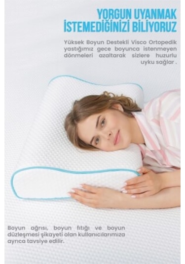 Viscofoam Yüksek Boyun Destekli Ortopedik Yastık Çift Boyun Destekli Visco Yastık - 60x40x14-12cm